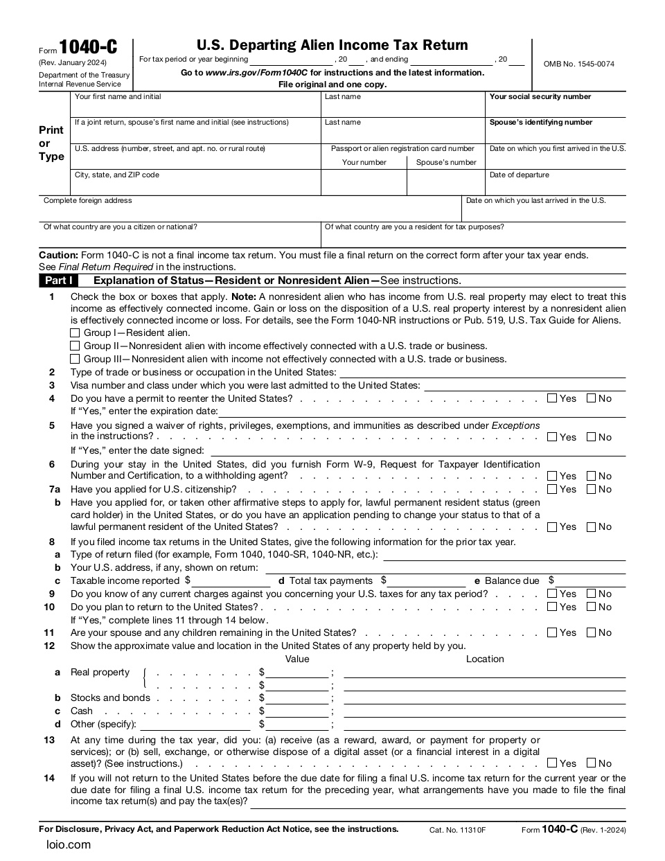 Form 1040-C Page 1