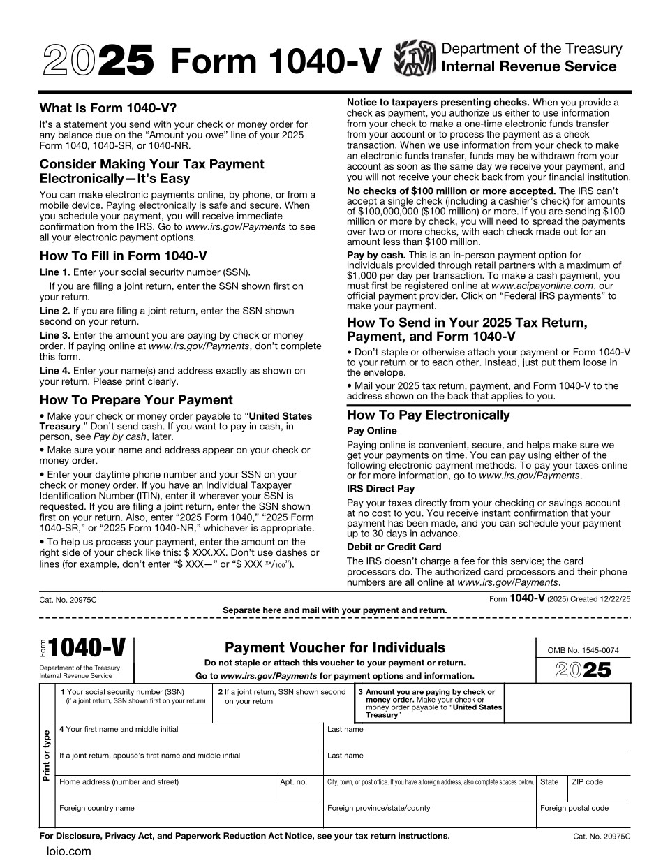 Form 1040-V Page 1