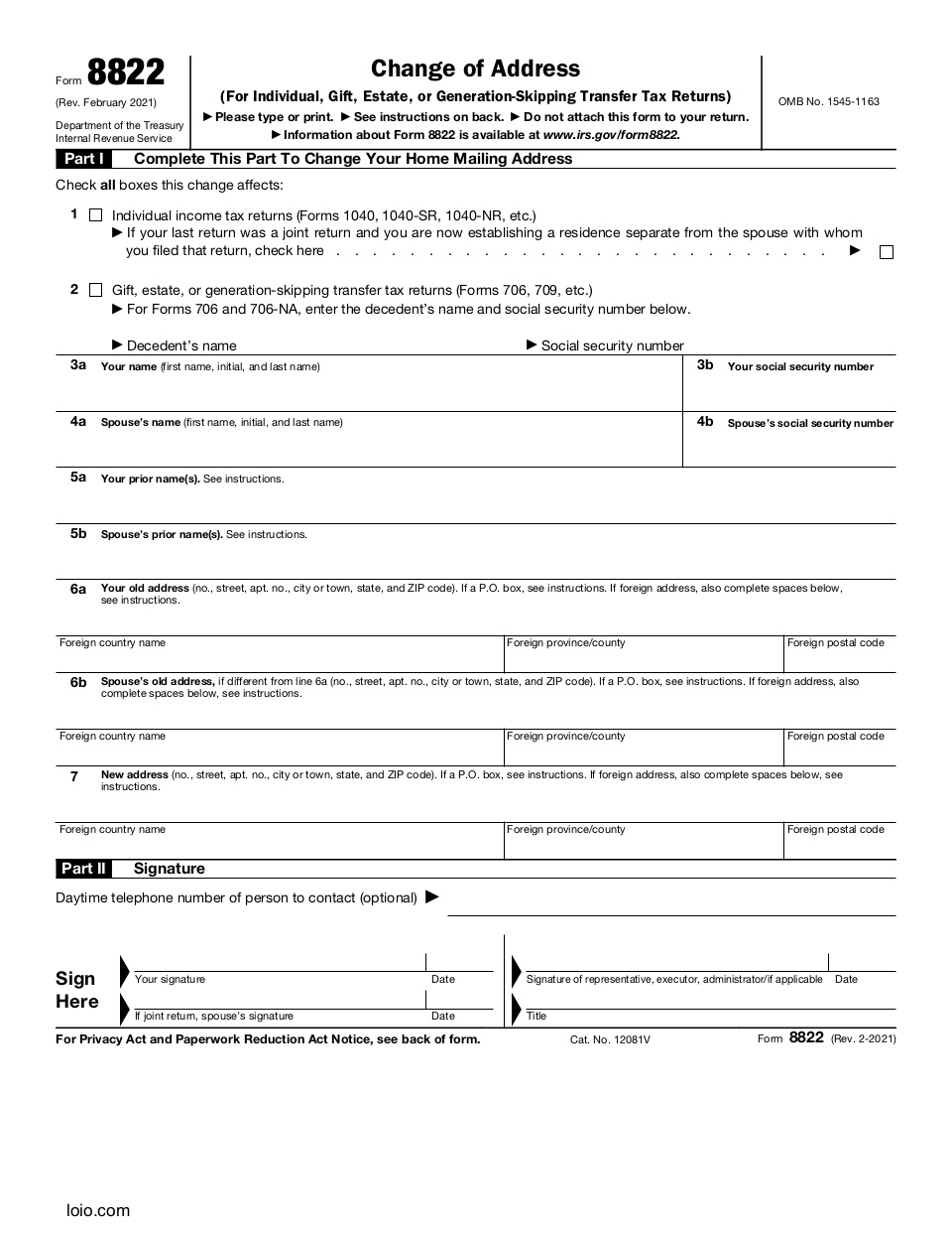 Form 8822 Page 1