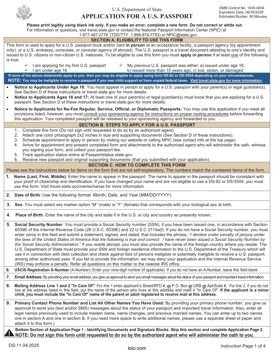 Form DS 11 Page 1