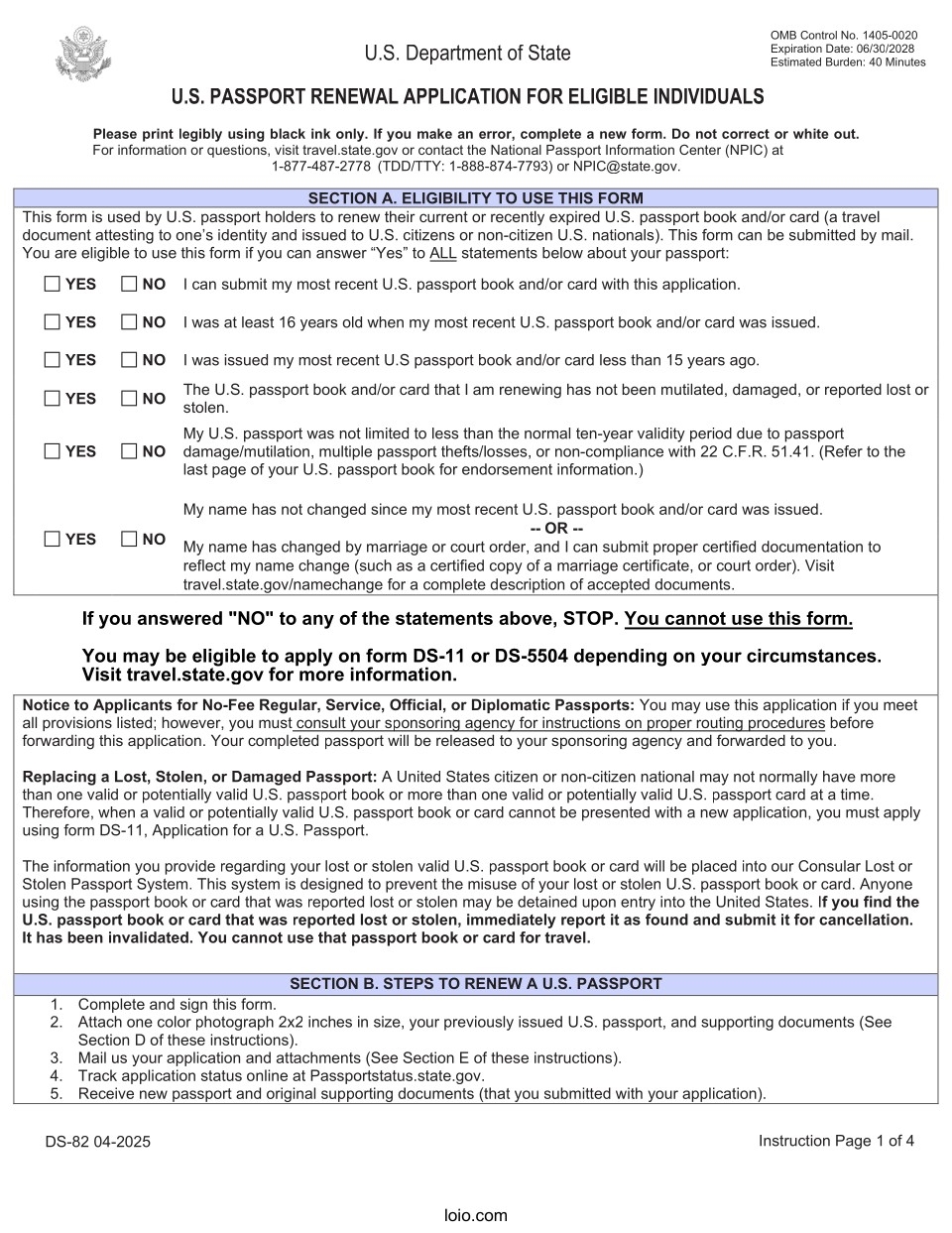 Form DS-82 Page 1