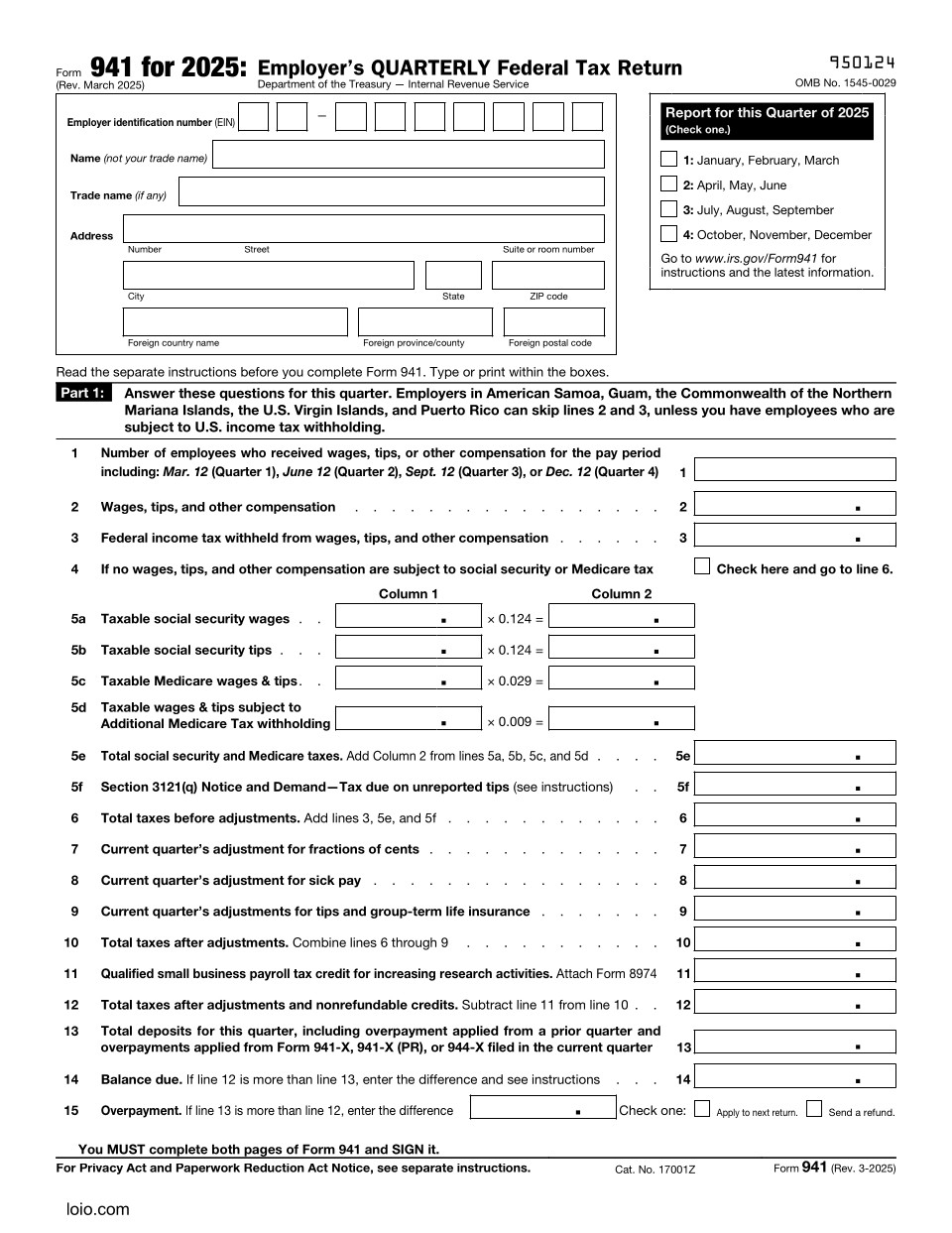 Form 941 Page 1