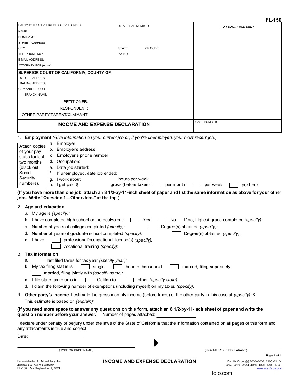 Form FL-150 Page 1