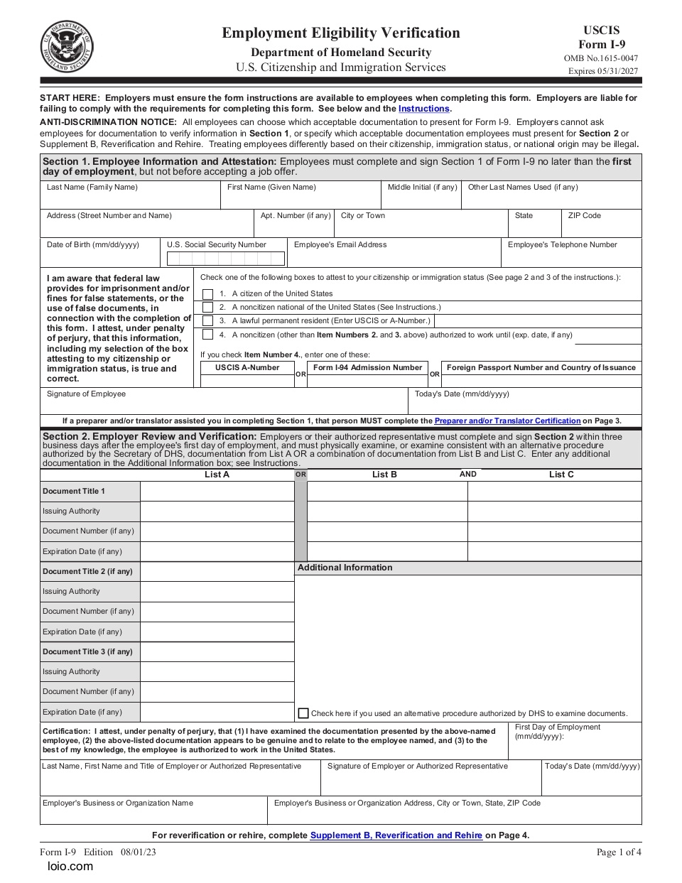 Form I-9 Page 1