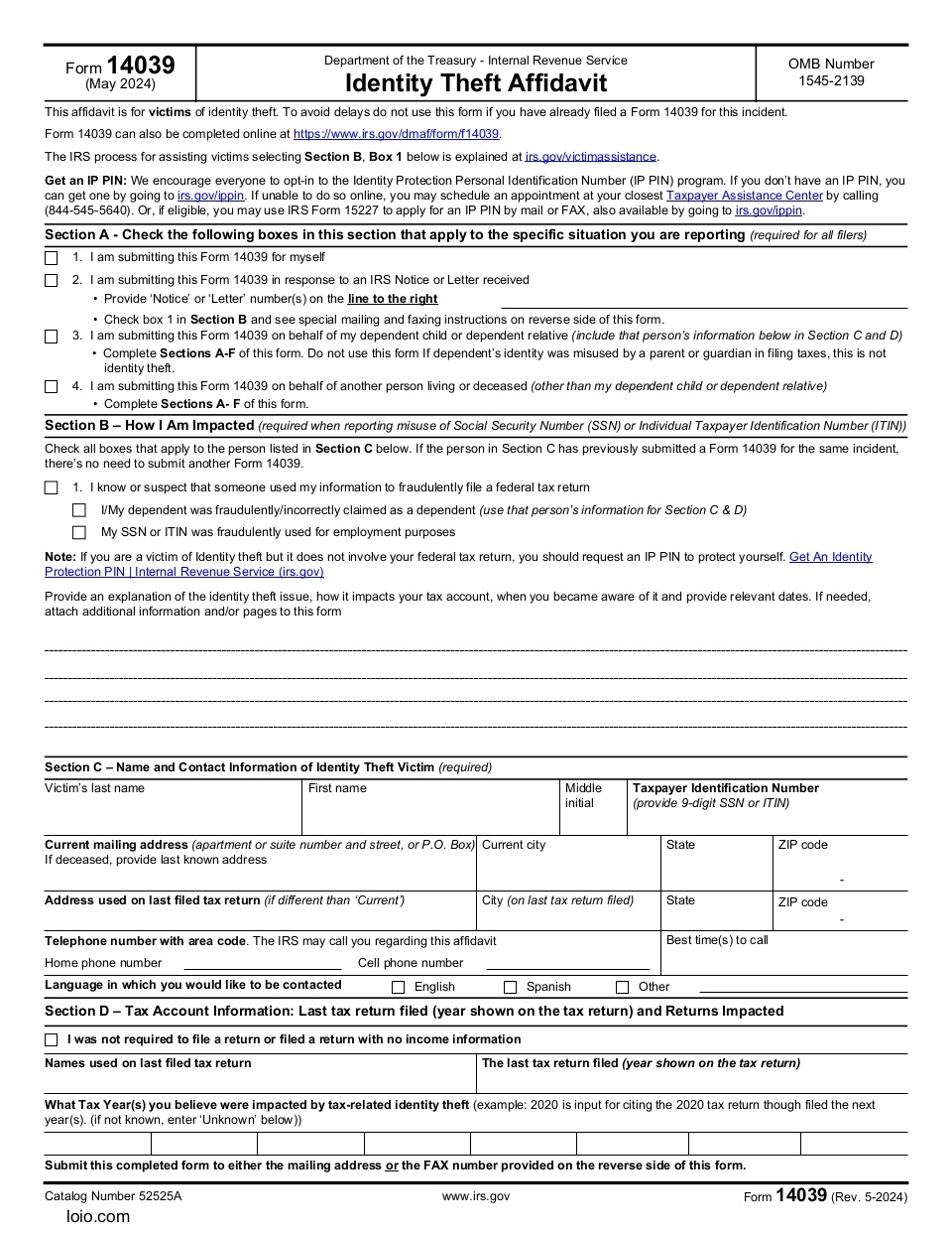 Form 14039 Page 1