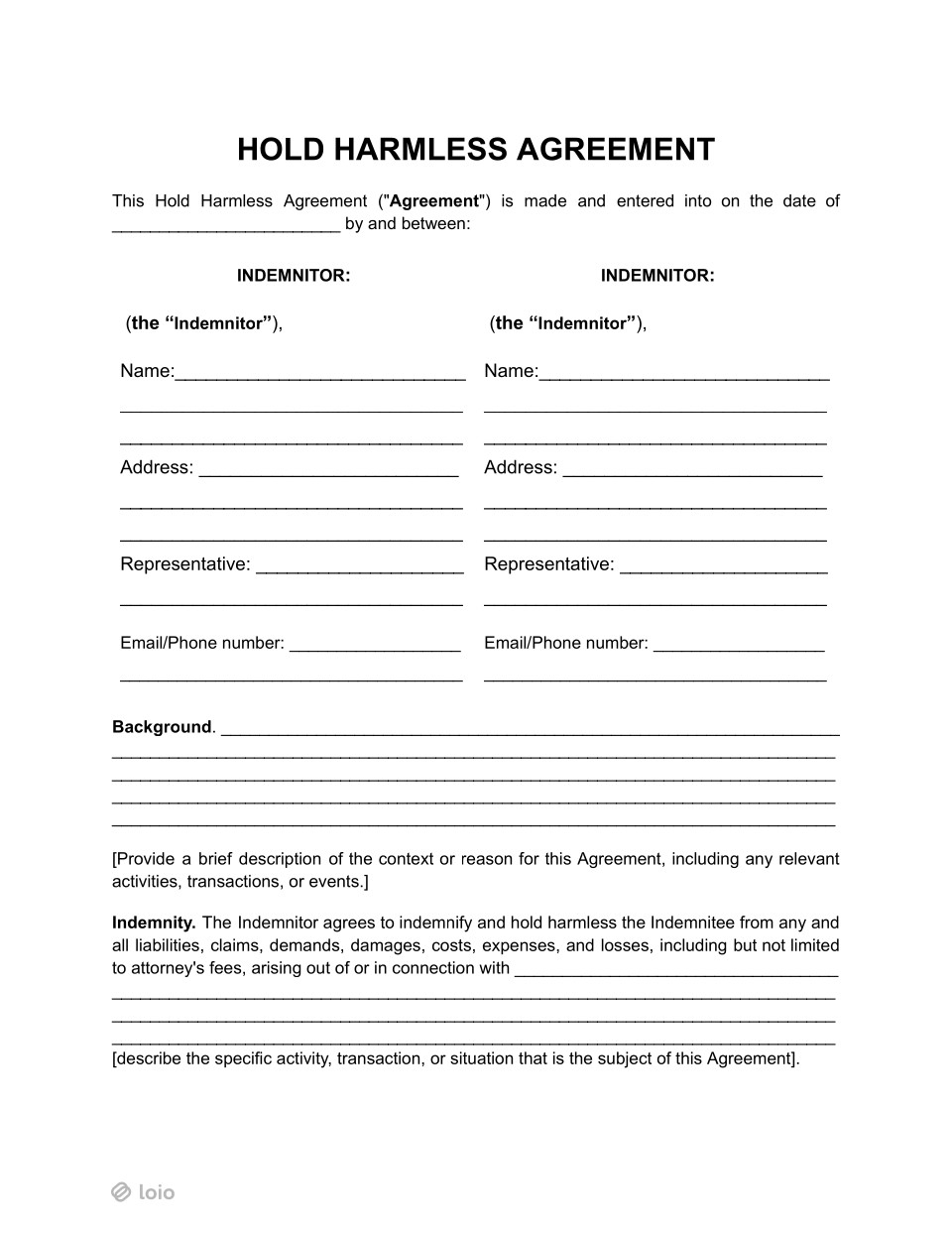 Hold Harmless Agreement Page 1