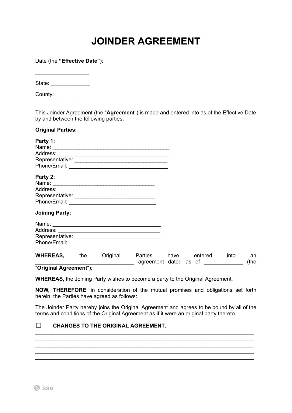 Joinder Agreement Form Page 1