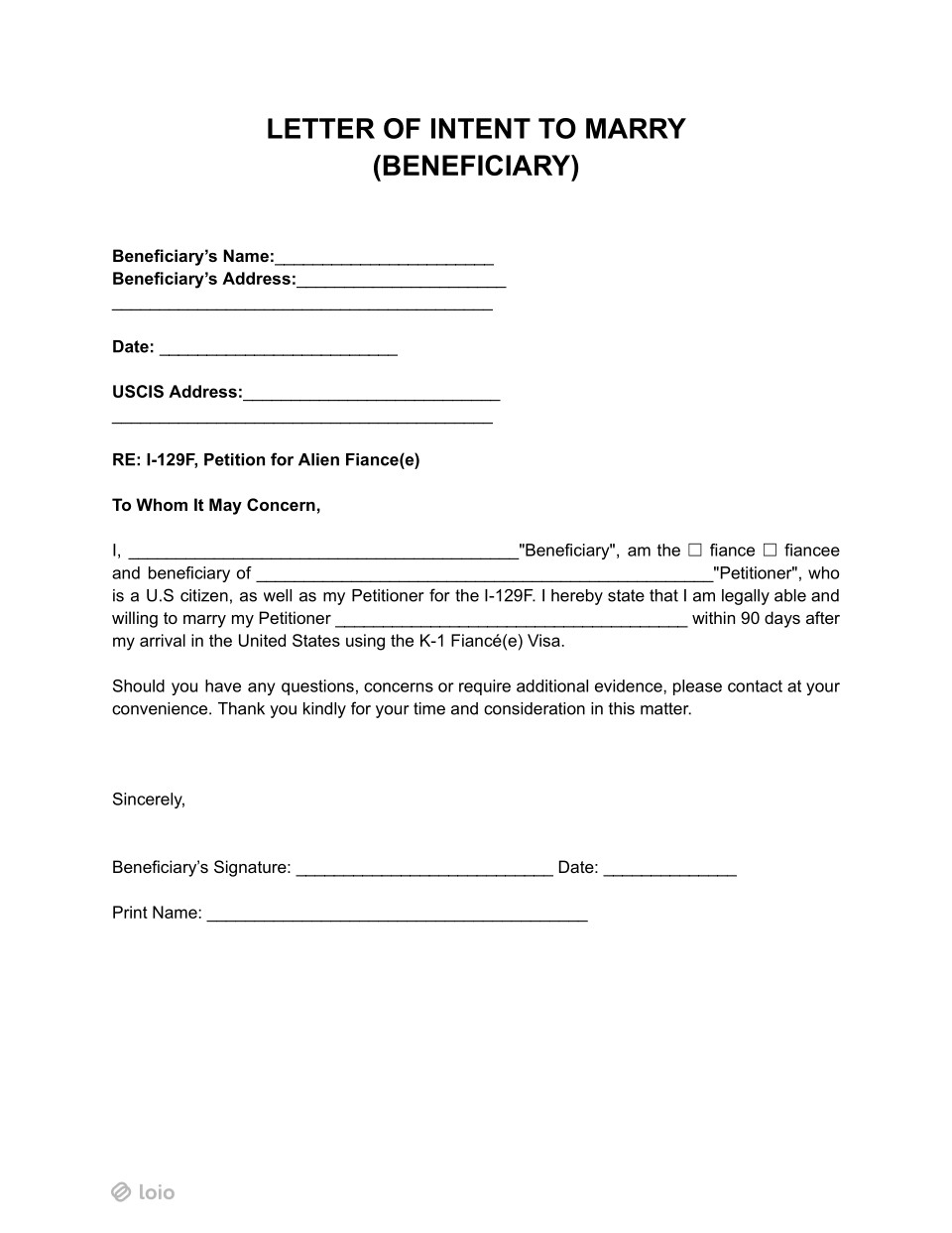 Letter of Intent to Marry Page 1