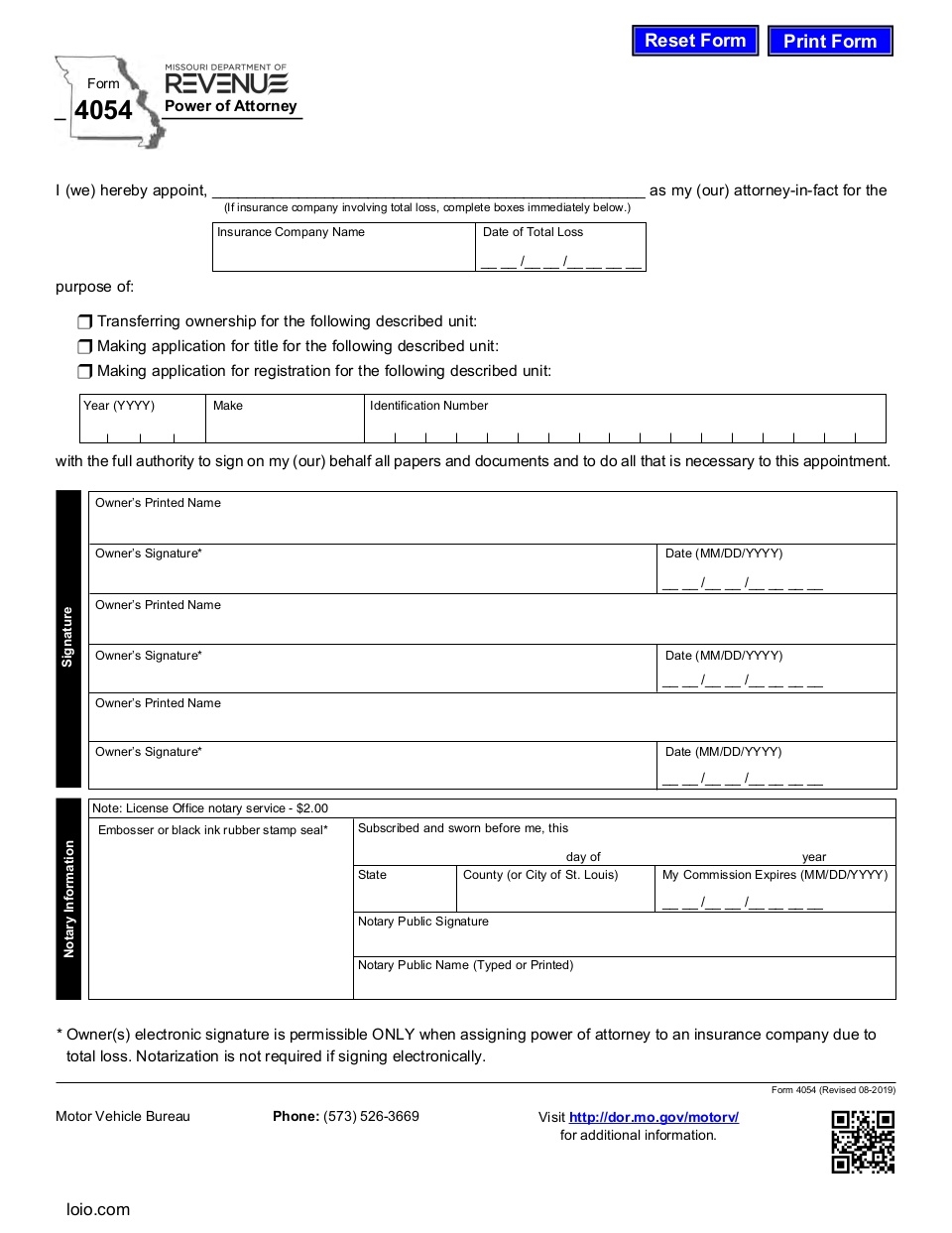 Missouri Motor Vehicle Power of Attorney Page 1