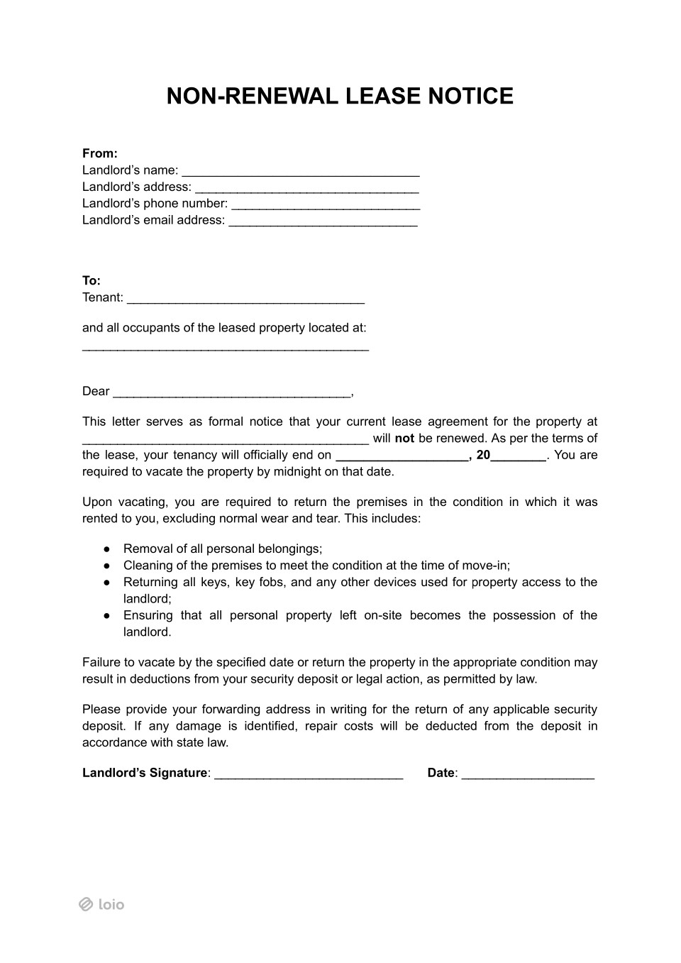 Non-Renewal Lease Letter  Page 1