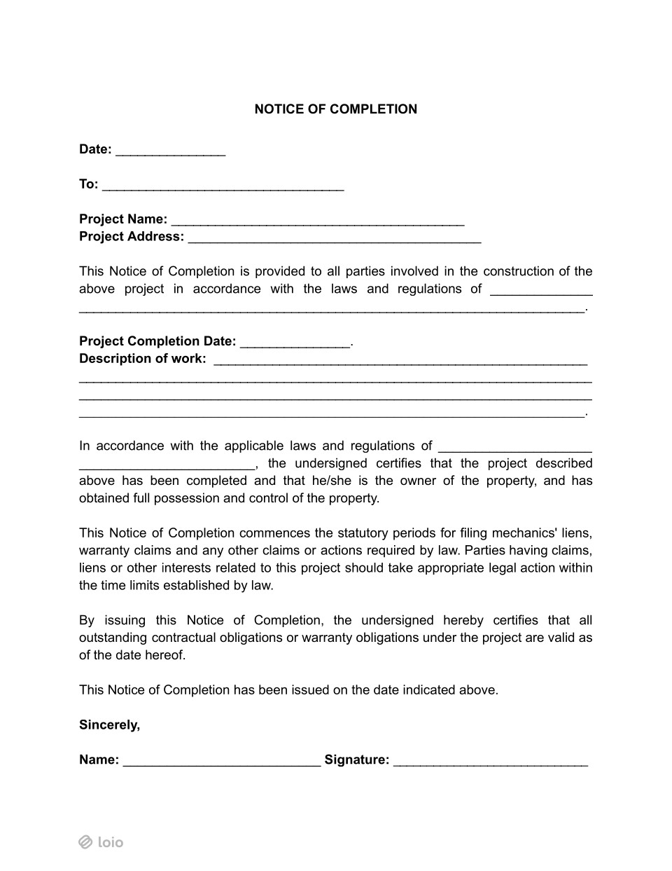 Notice of Completion Page 1