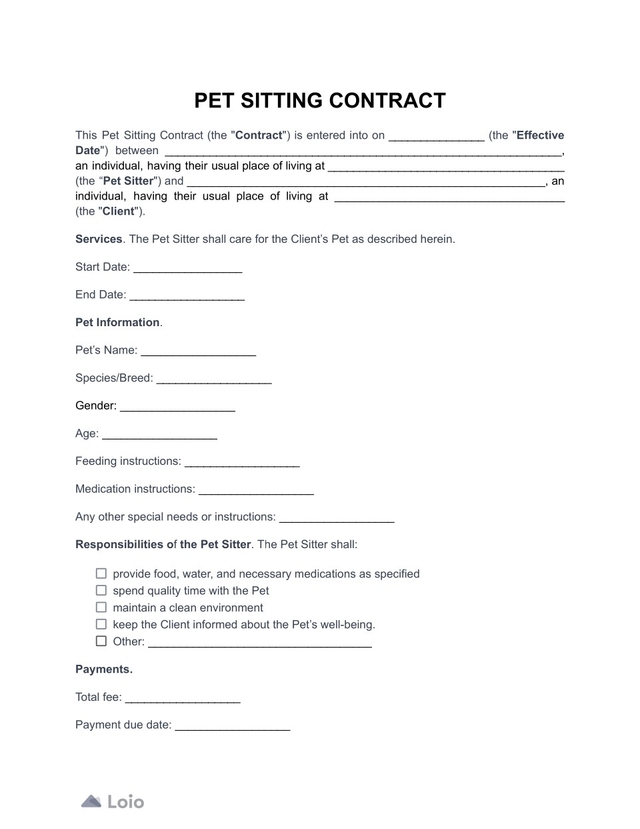 Pet Sitting Contract Template Free Download & Guide