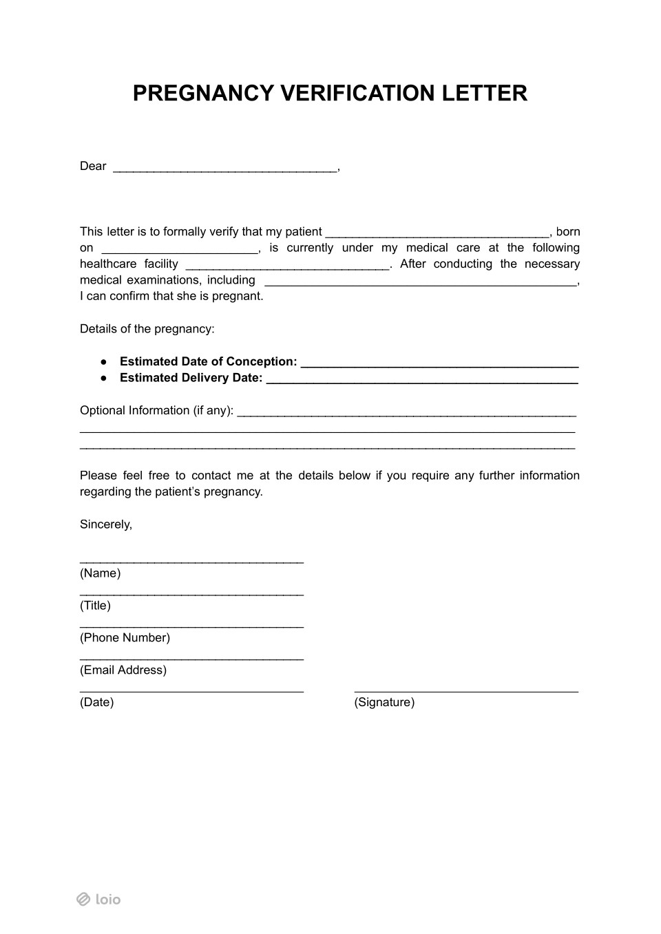 Pregnancy Verification Form Page 1