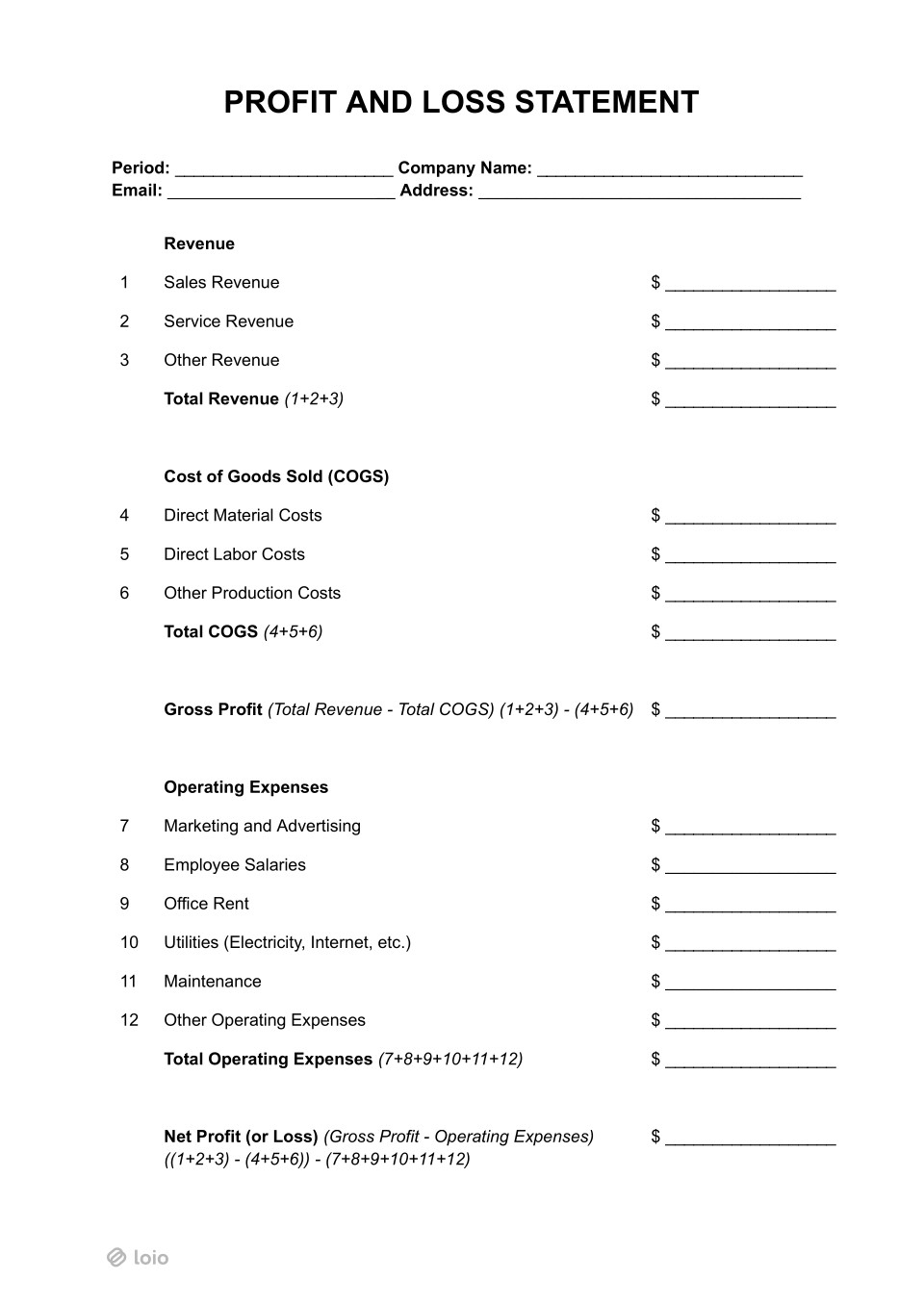 Profit & Loss Statement Page 1