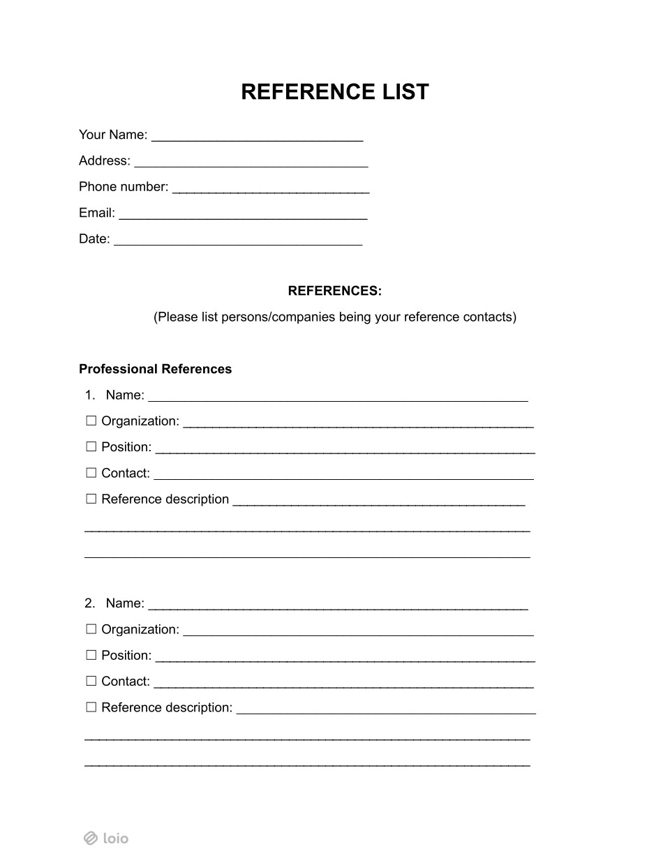 Reference List Page 1