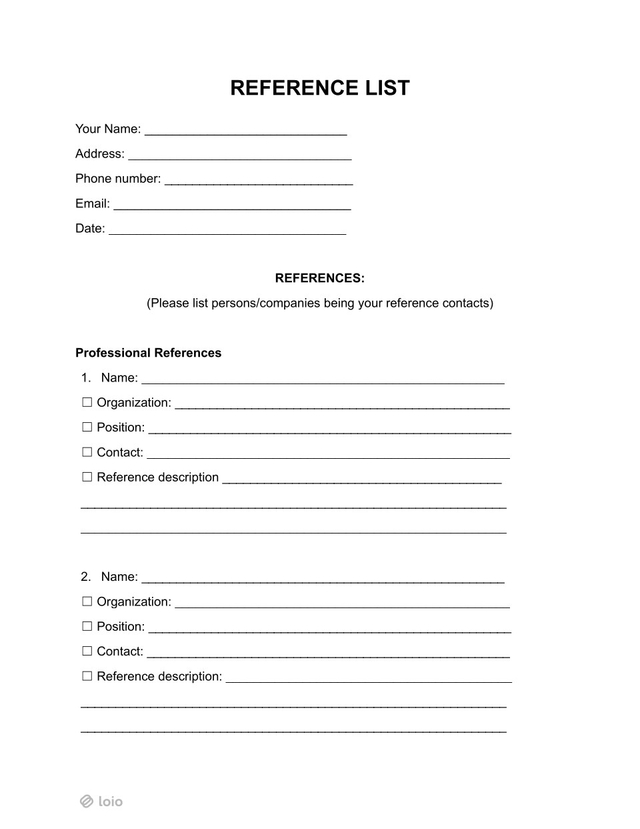 Free Reference List Template for Job Applications