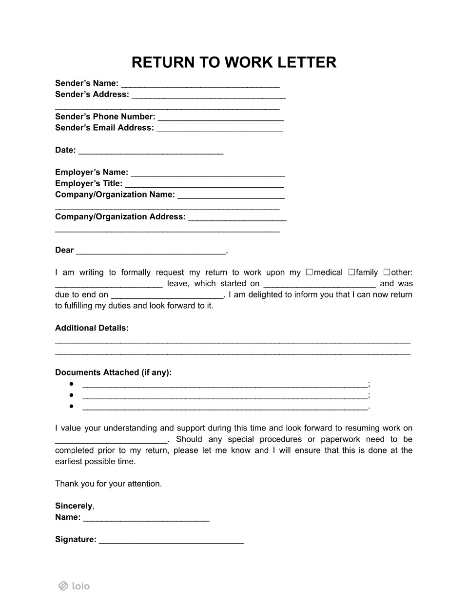 Return to Work Letter Page 1
