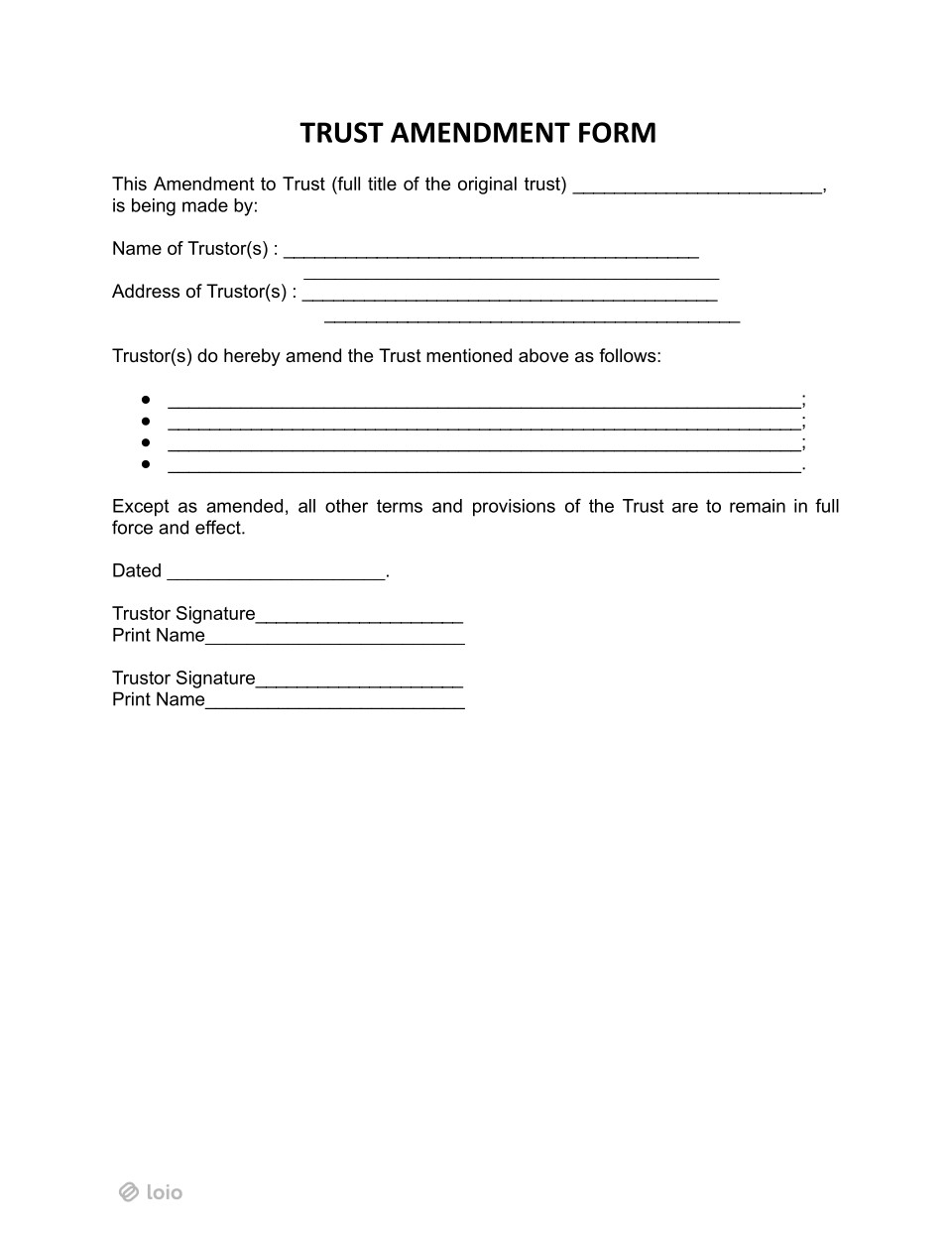Trust Amendment Form Page 1