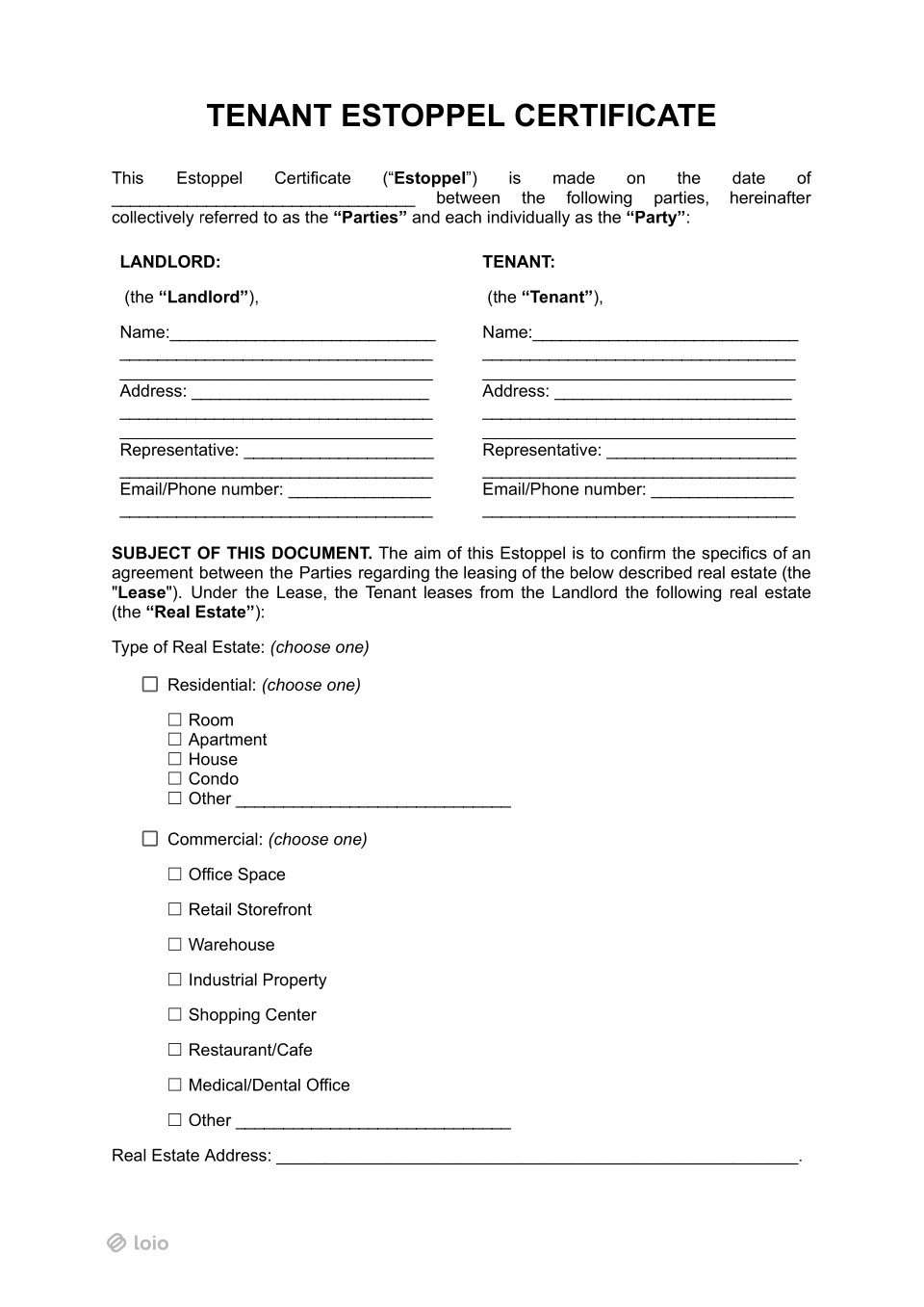 Tenant Estoppel Certificate Page 1