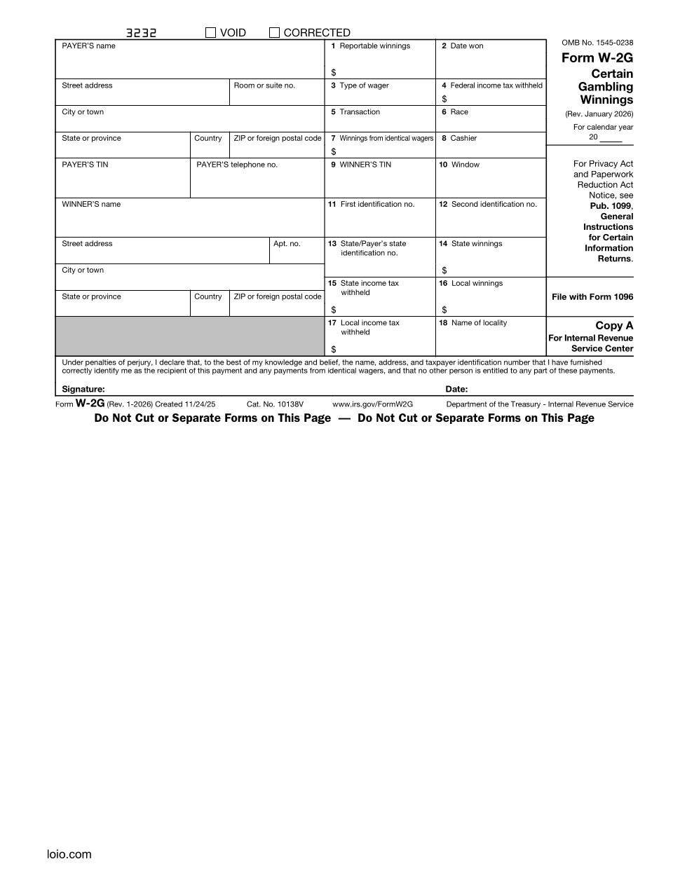 Form W-2G Page 1
