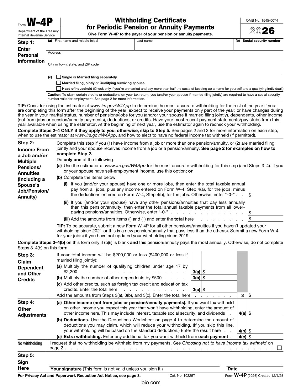 Form W-4P Page 1