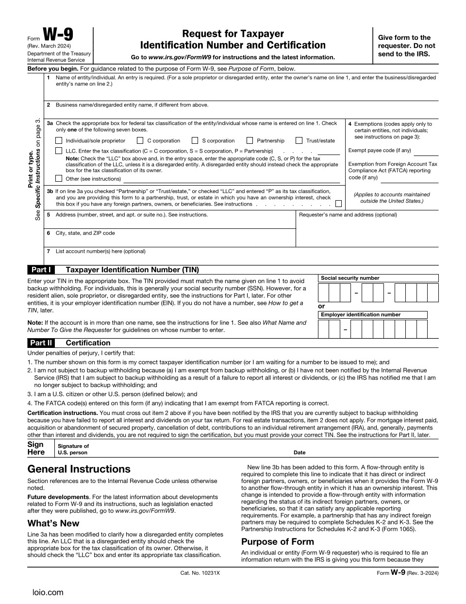 IRS W9 Form Page 1