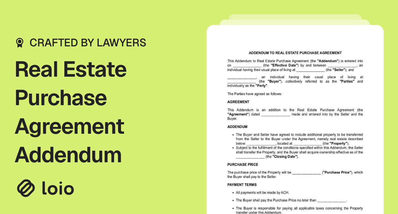 Real Estate Purchase Agreement Addendum Preview