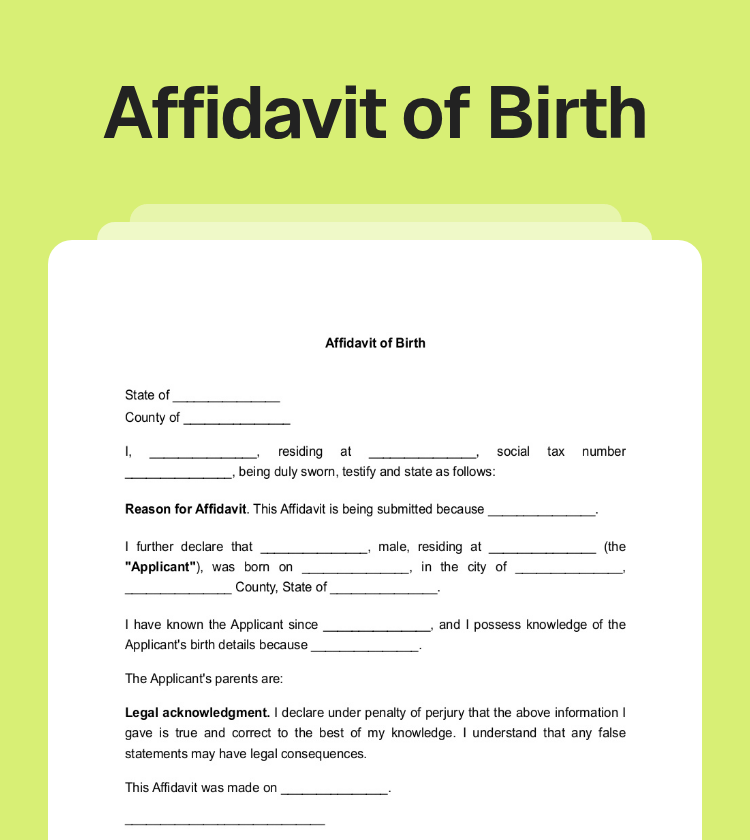 Affidavit of Birth Preview