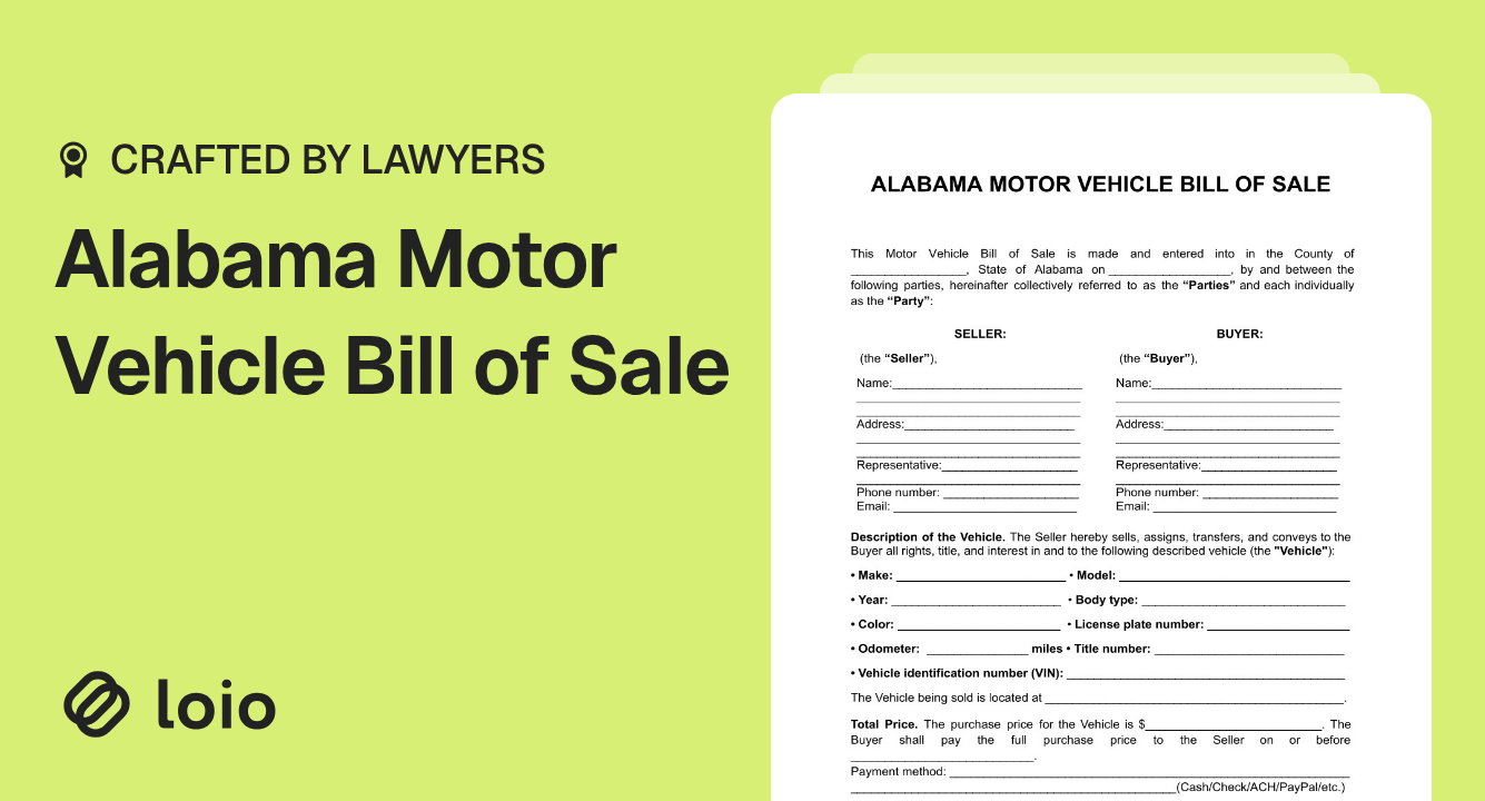 Alabama Motor Vehicle Bill of Sale Preview