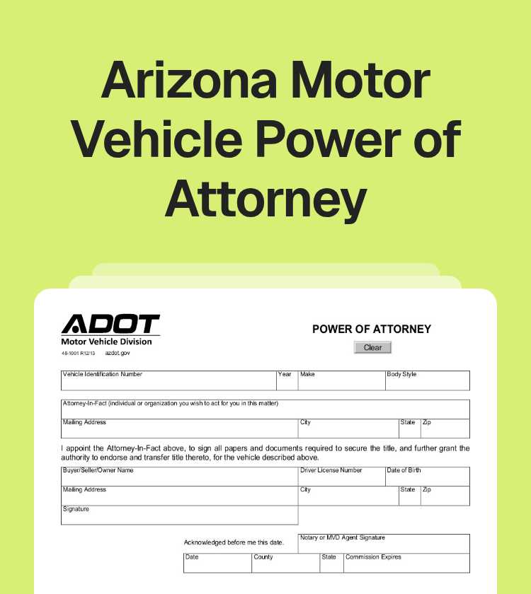 Arizona Motor Vehicle Power of Attorney Preview