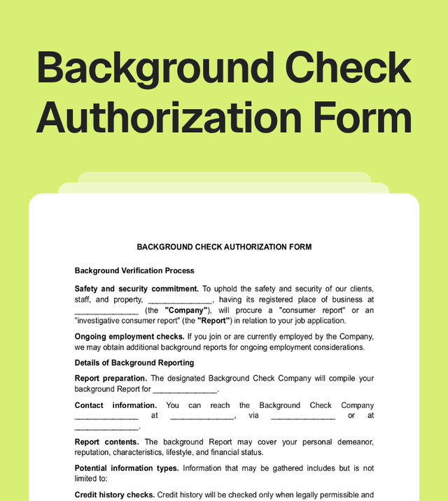 Background Check Authorization Form Template