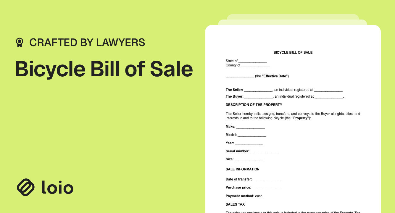 Bicycle Bill of Sale Preview