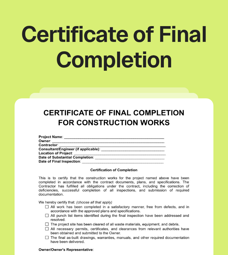 Certificate of Final Completion  Preview
