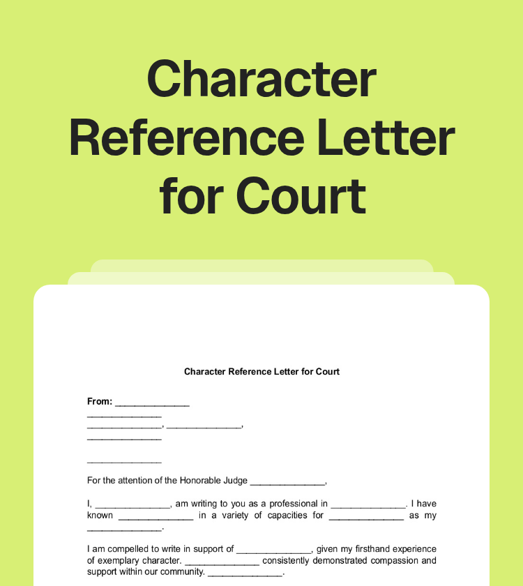 Character Reference Letter for Court Preview