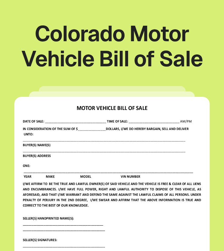 Colorado Motor Vehicle Bill of Sale Preview