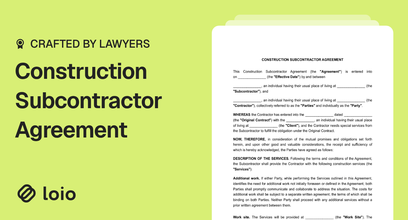 Construction Subcontractor Agreement Preview