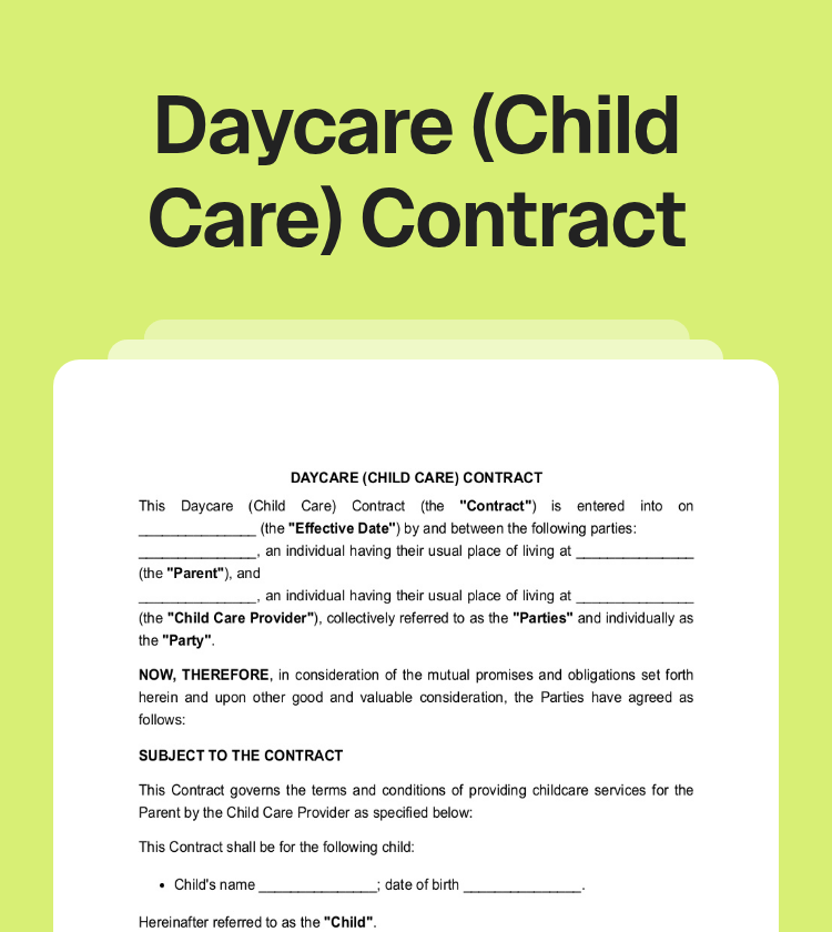 Daycare (Child Care) Contract Preview