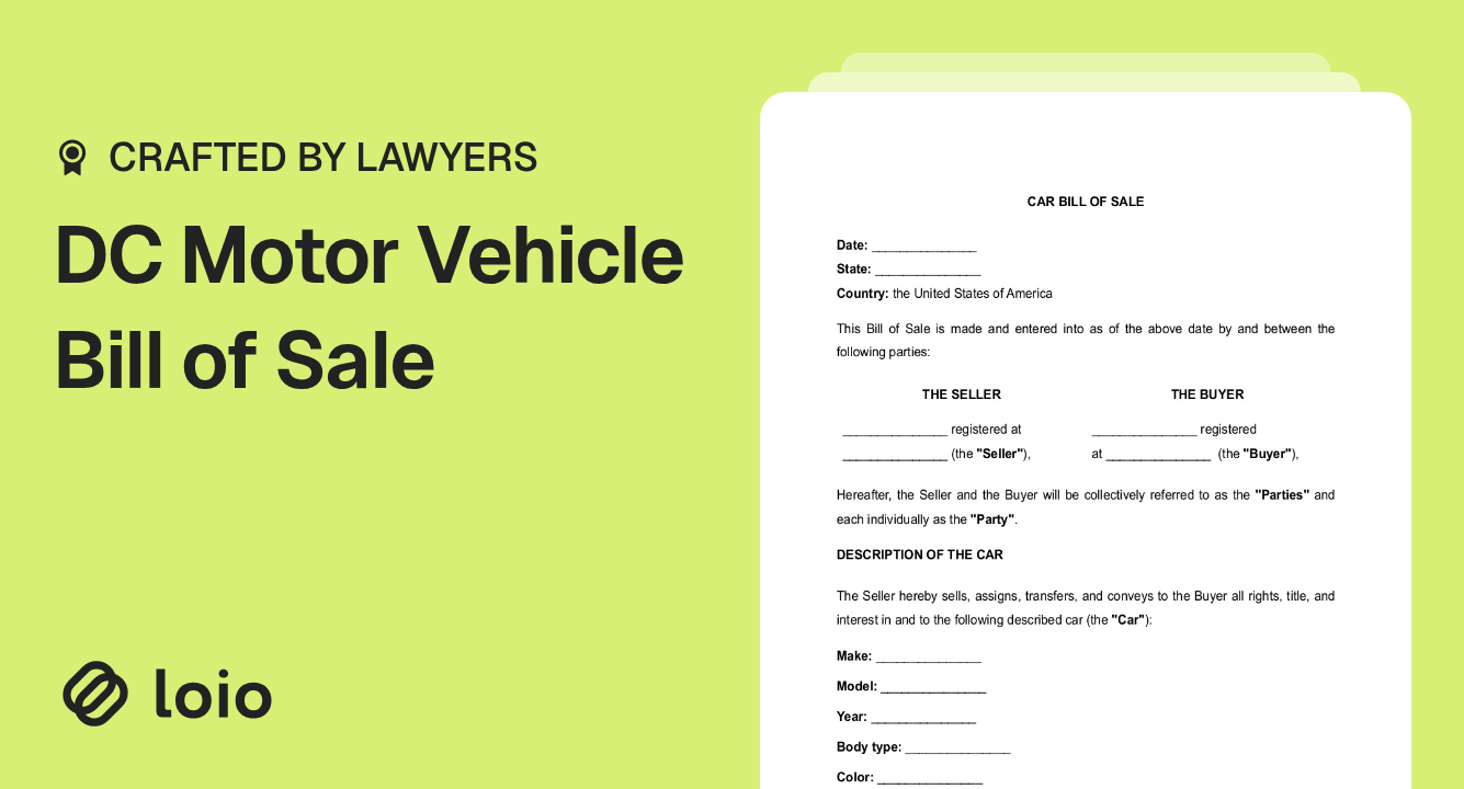 DC Motor Vehicle Bill of Sale Preview