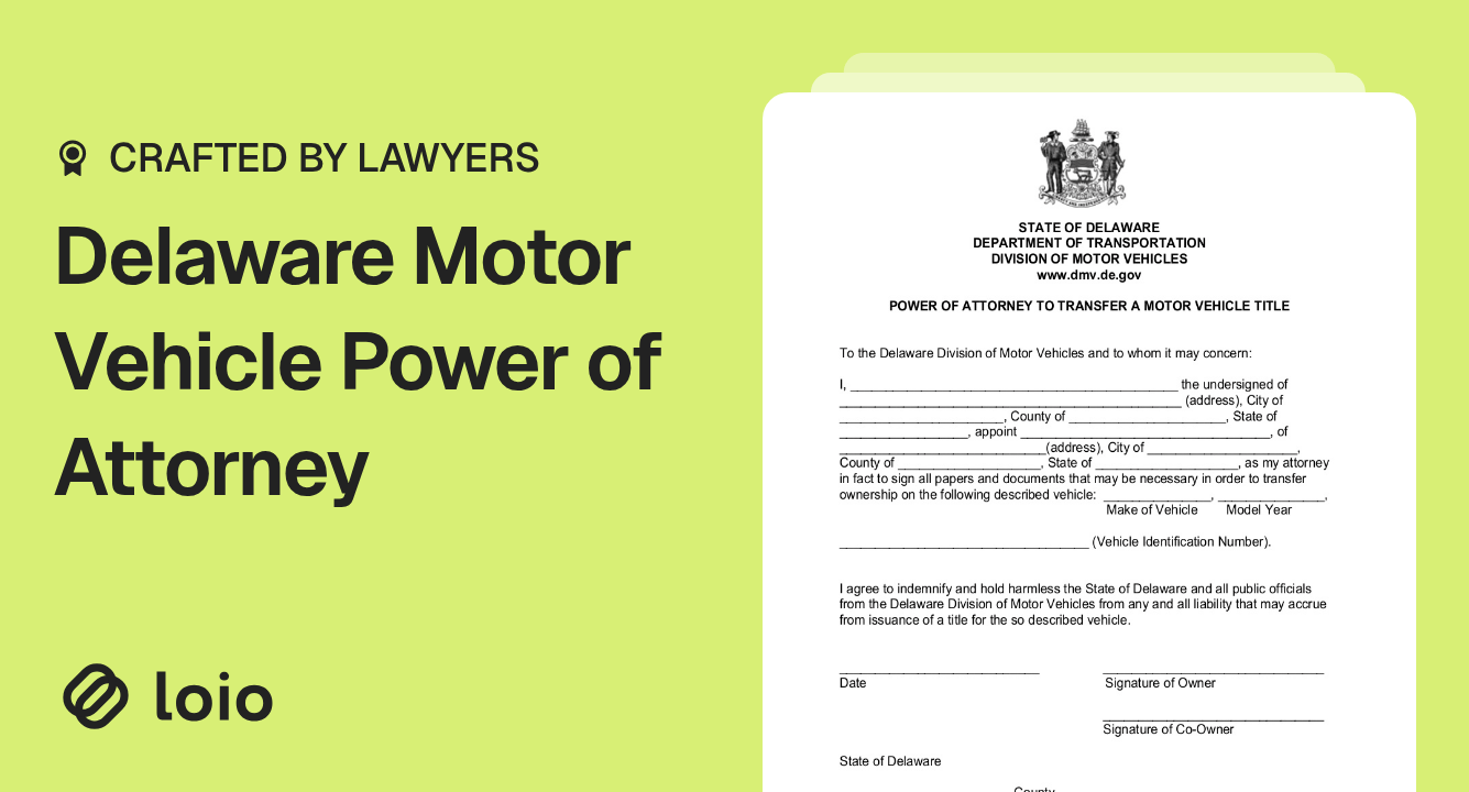 Delaware Motor Vehicle Power of Attorney Preview