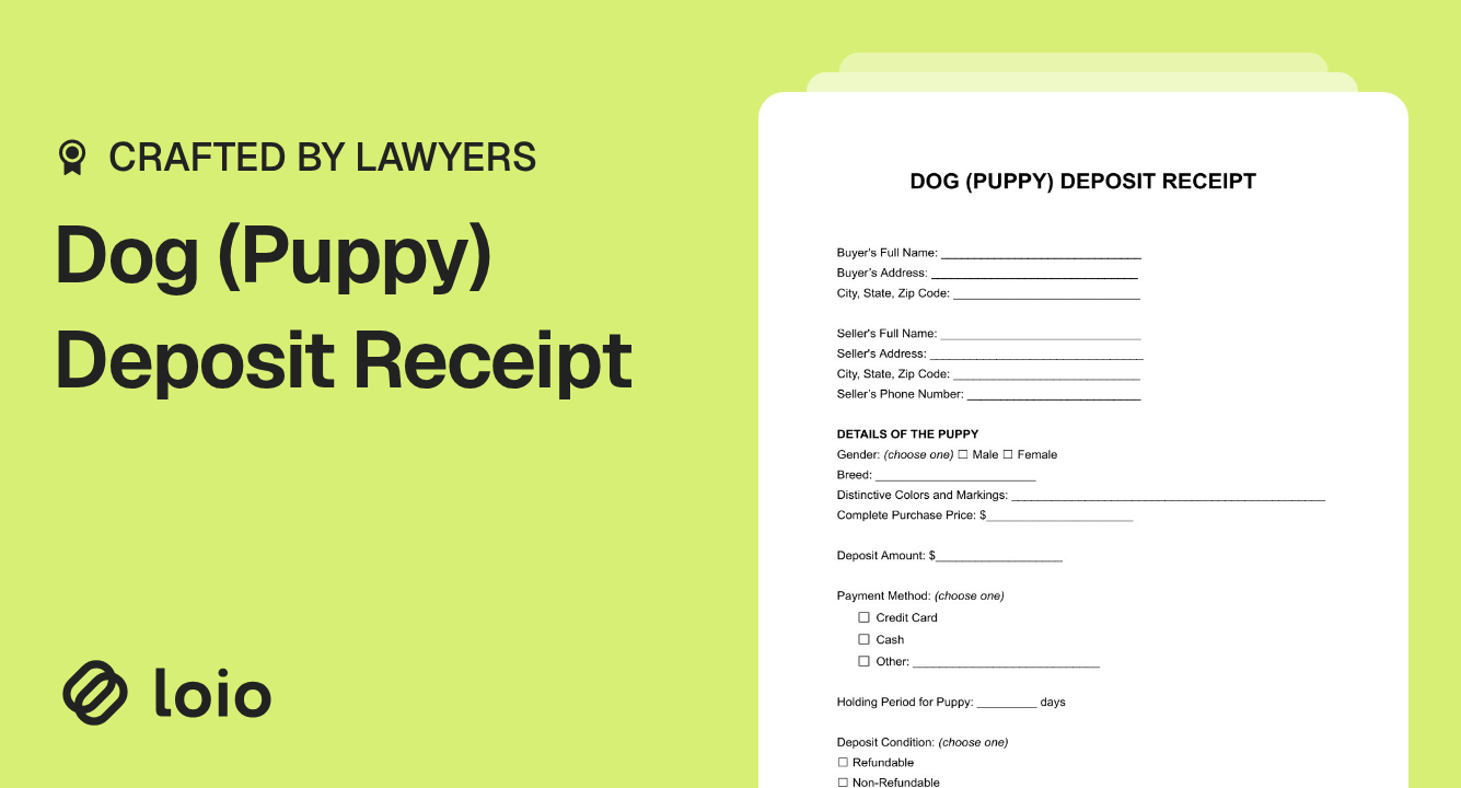 Dog (Puppy) Deposit Receipt  Preview