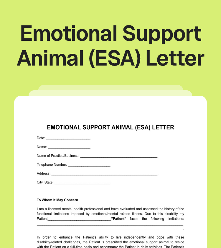 Emotional Support Animal (ESA) Letter Preview