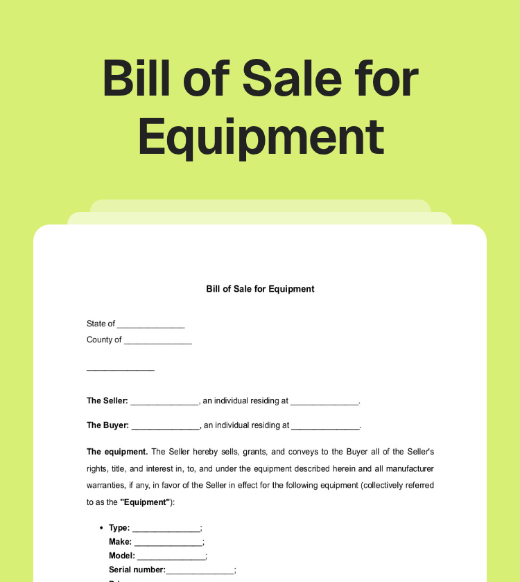 Bill of Sale for Equipment Preview