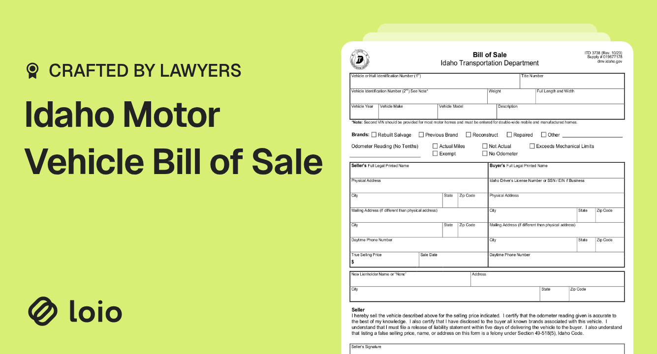 Idaho Motor Vehicle Bill of Sale Preview