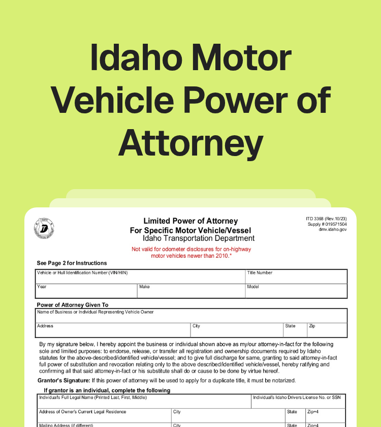 Idaho Motor Vehicle Power of Attorney Preview