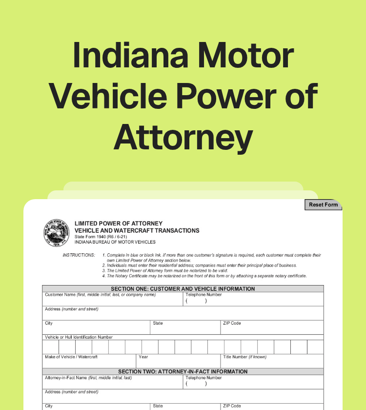 Indiana Motor Vehicle Power of Attorney Preview