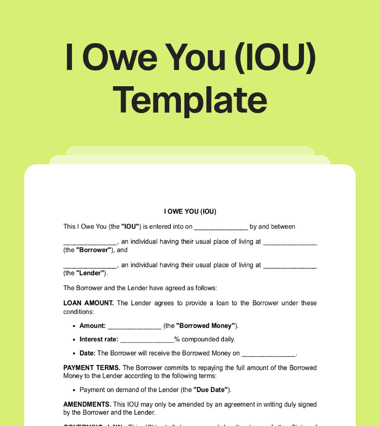 I Owe You (IOU) Template Preview