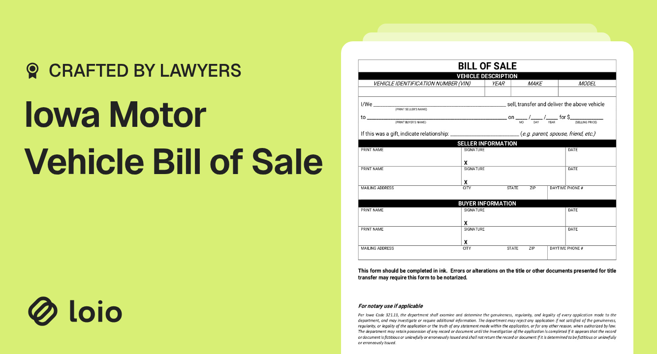 Iowa Motor Vehicle Bill of Sale Preview
