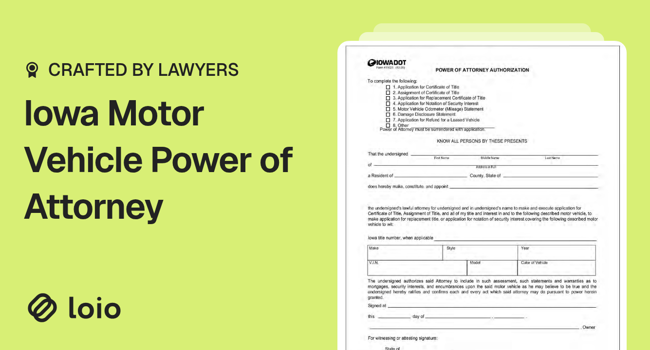 Iowa Motor Vehicle Power of Attorney Preview
