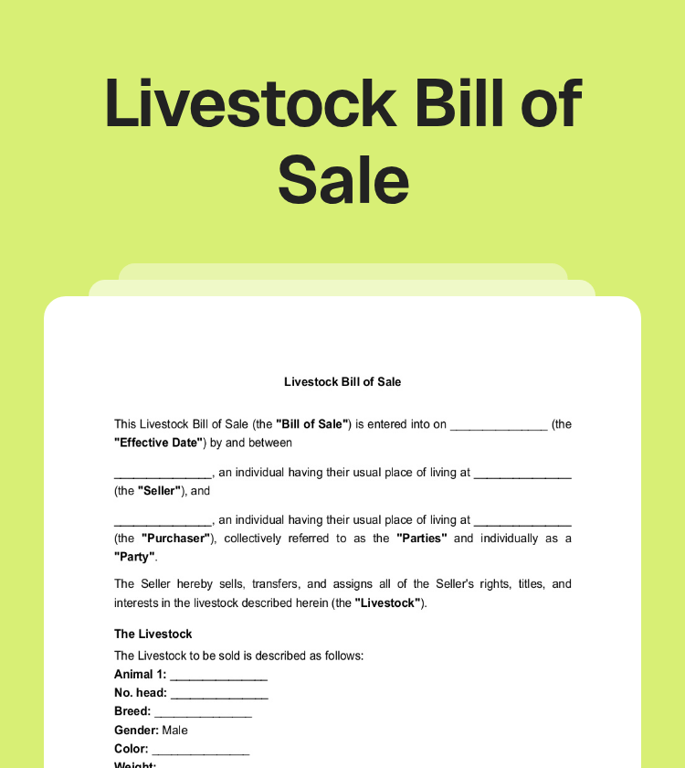 Livestock Bill of Sale Preview
