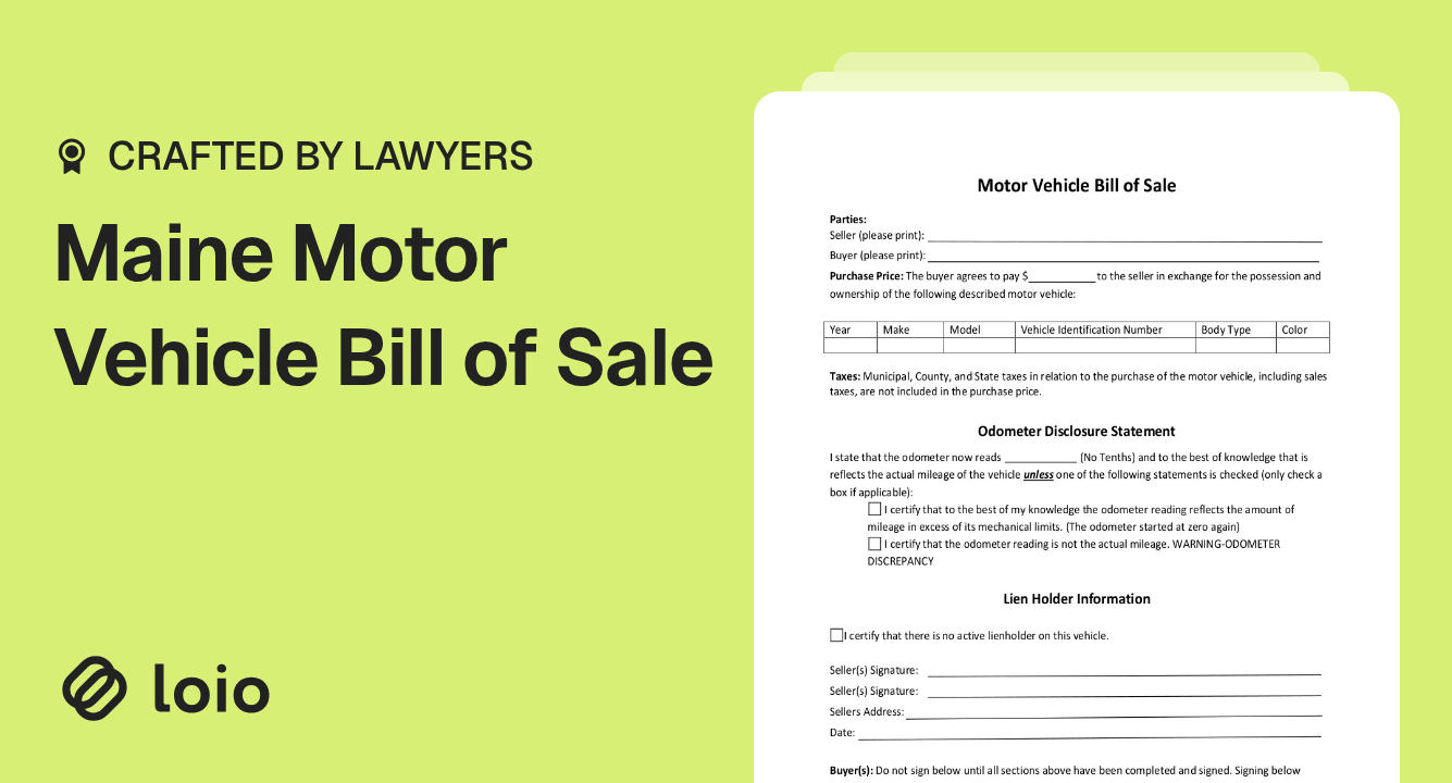 Maine Motor Vehicle Bill of Sale Preview